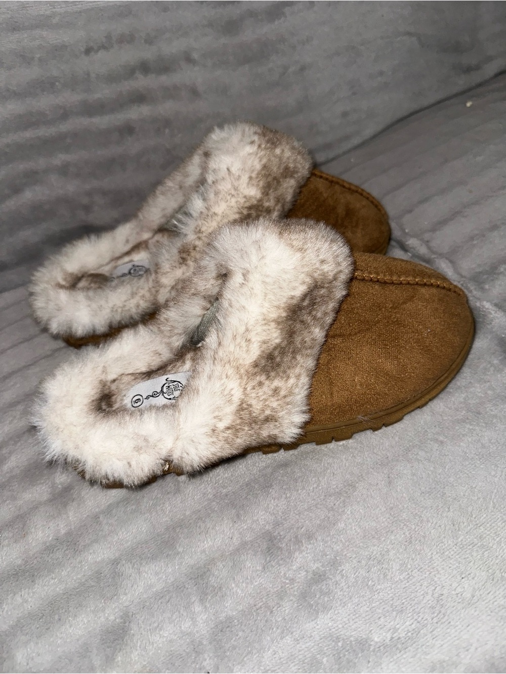 Kids Faux-Shearling Slip-On Slippers - Chestnut Brown